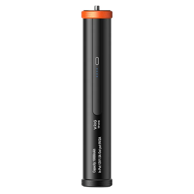 VRIG TP-01S Batterie externe 10 000 mAh à charge rapide 18W avec poignée en alliage d'aluminium pour caméras d'action Action5 / Insta360 / GoPro