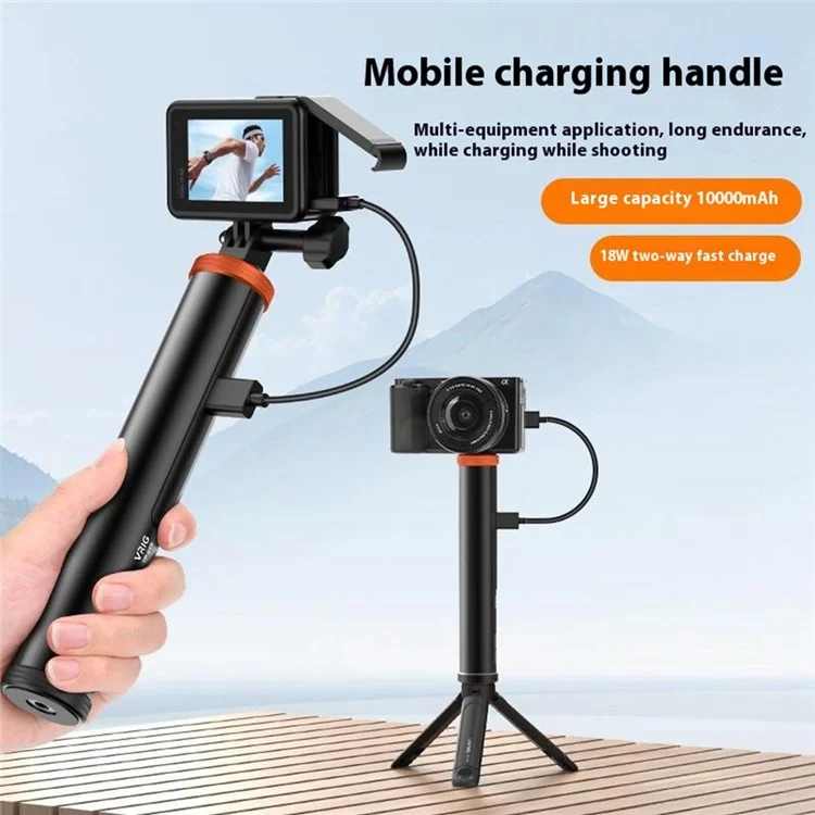 VRIG TP-01S Batterie externe 10 000 mAh à charge rapide 18W avec poignée en alliage d'aluminium pour caméras d'action Action5 / Insta360 / GoPro