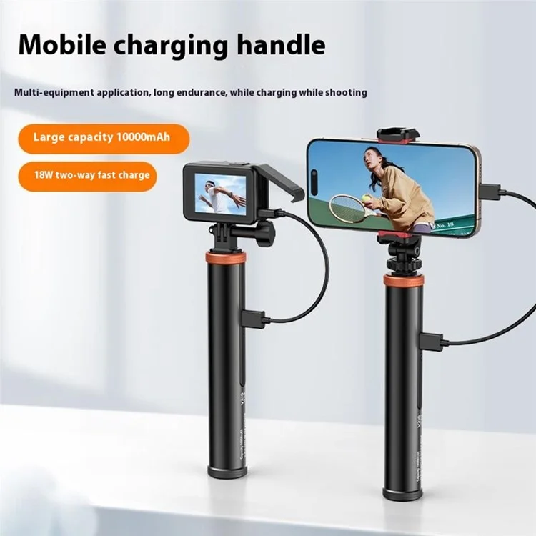 VRIG TP-01S Batterie externe 10 000 mAh à charge rapide 18W avec poignée en alliage d'aluminium pour caméras d'action Action5 / Insta360 / GoPro