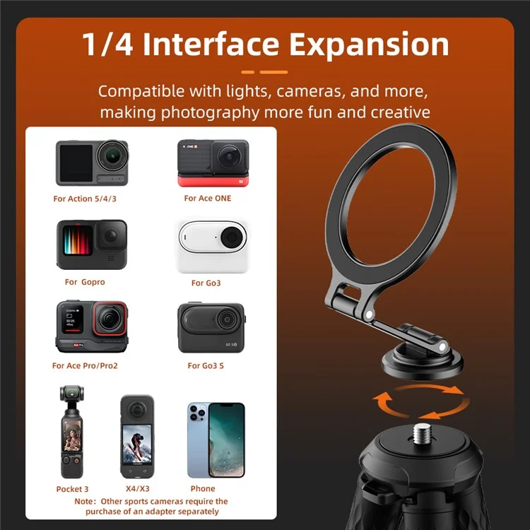 FLYMILE Magnetic Holder Flexible Octopus Tripod with 1 / 4 Interface for Sports Camera  /  Mobile Phone