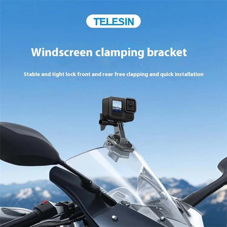Soporte de Pinza para Parabrisas de Motocicleta TELESIN S3-EAK-03 para Cámaras Deportivas GoPro DJI Insta360