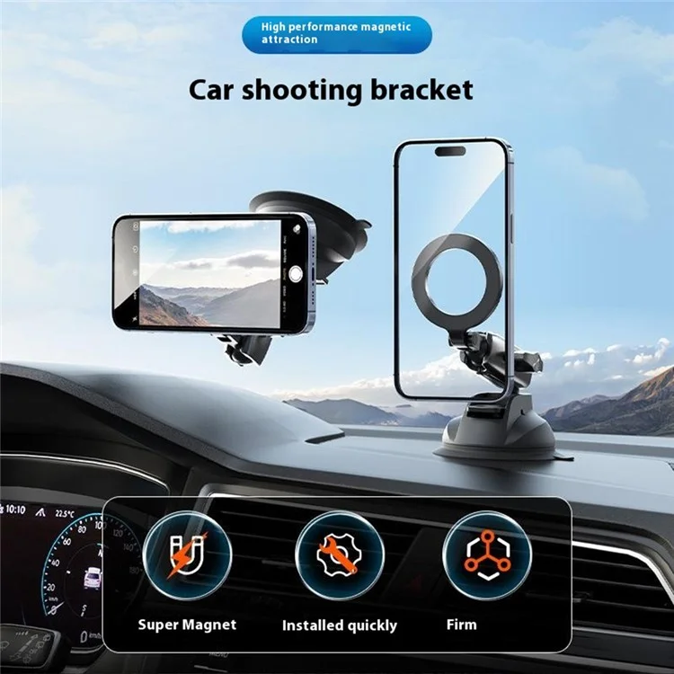 TELESIN P3-SUS-02 Aluminum Alloy Magnetic Car Mount Holder Suction Cup Dashboard Desk Stand