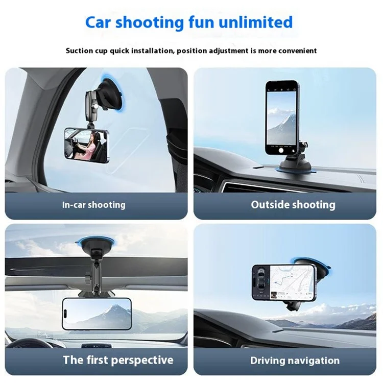 TELESIN P3-SUS-02 Aluminum Alloy Magnetic Car Mount Holder Suction Cup Dashboard Desk Stand