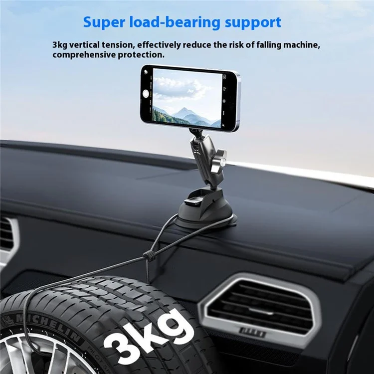 TELESIN P3-SUS-02 Aluminum Alloy Magnetic Car Mount Holder Suction Cup Dashboard Desk Stand