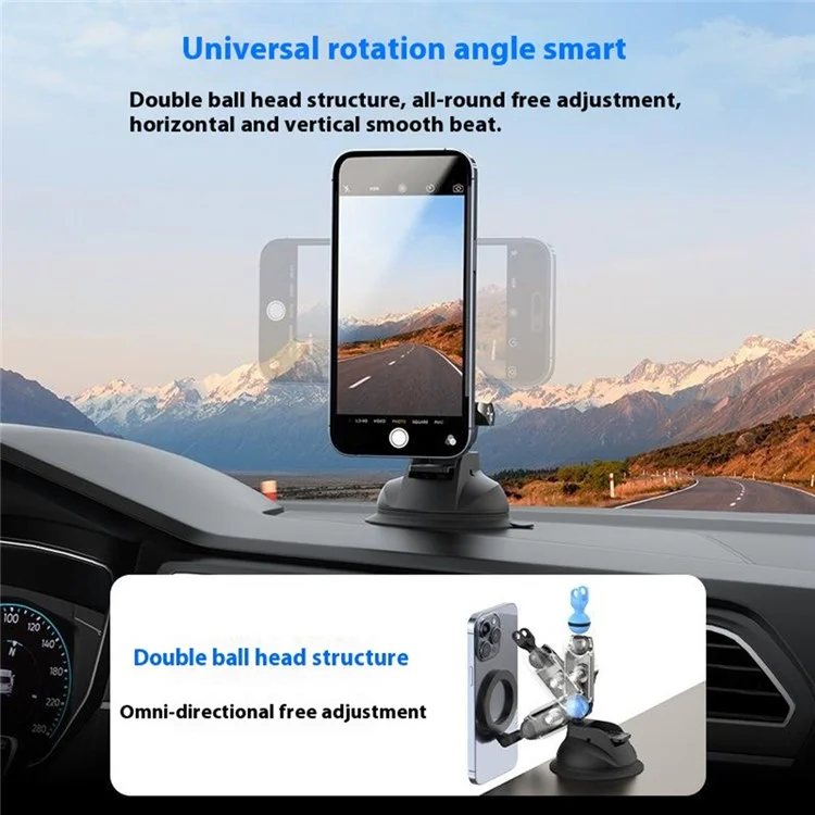 TELESIN P3-SUS-02 Aluminum Alloy Magnetic Car Mount Holder Suction Cup Dashboard Desk Stand