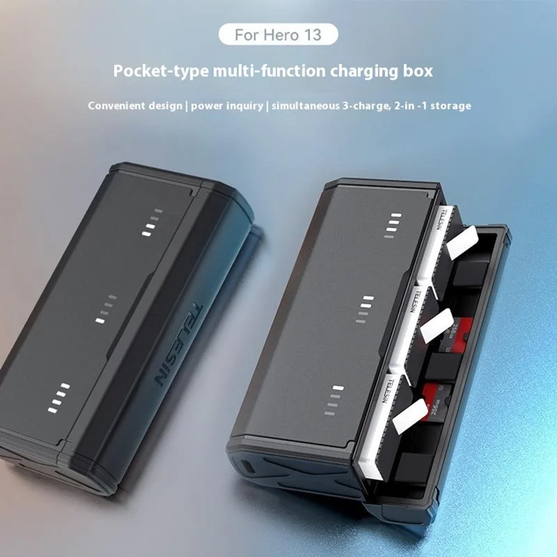 TELESIN S0-BCG-11-TGP For GoPro Hero 13 Portable Charging Case 3-Slot Battery Charger with TF Card Storage
