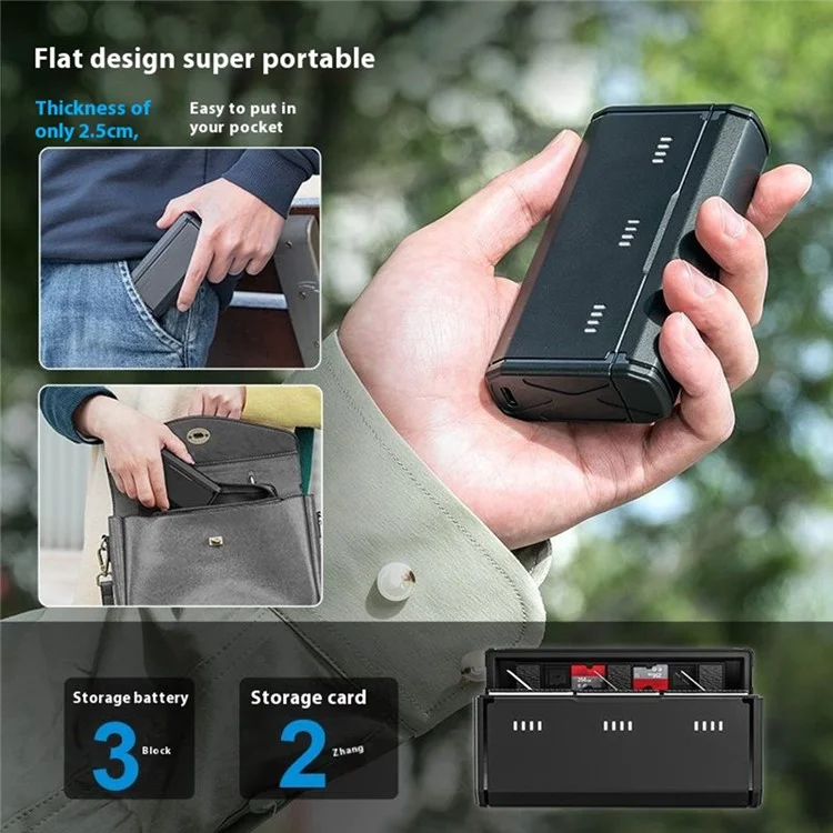 TELESIN S0-BCG-11-TGP For GoPro Hero 13 Portable Charging Case 3-Slot Battery Charger with TF Card Storage