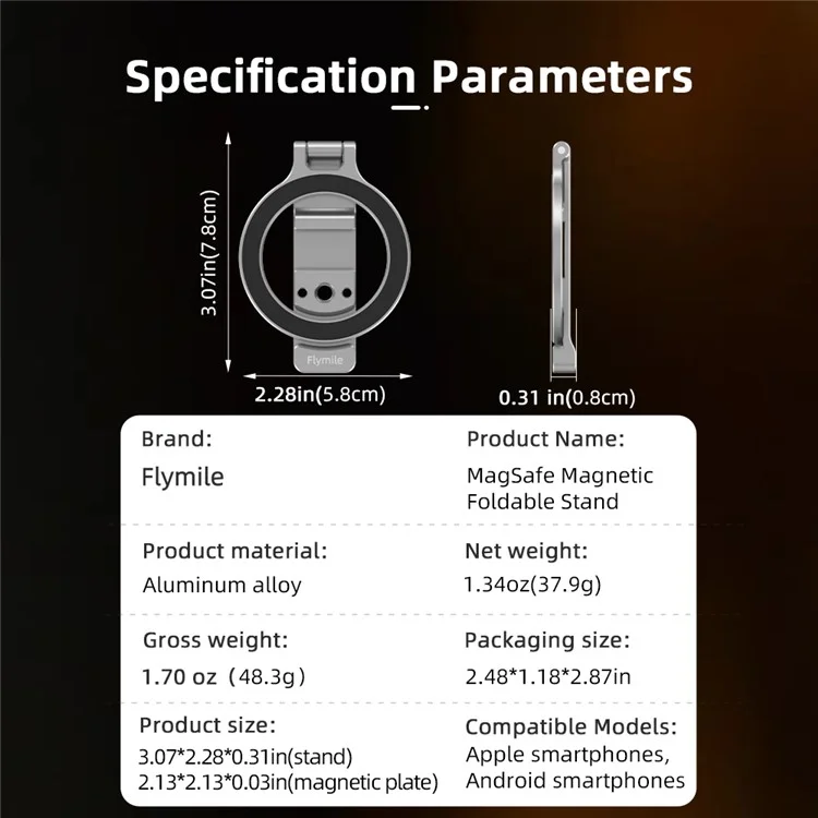 FLYMILE Magnetic Foldable Stand Phone Back Aluminum Alloy Horizontal / Vertical Support Bracket