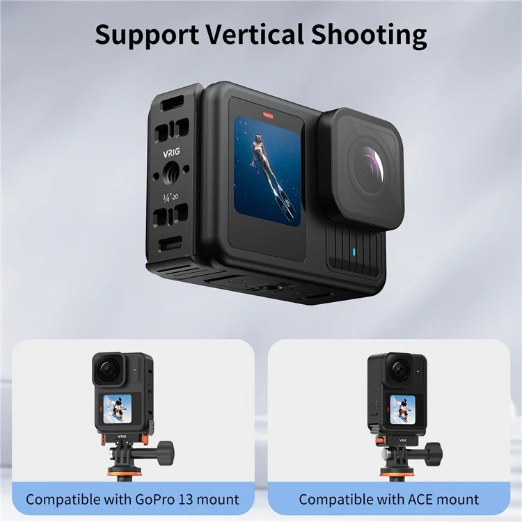 VRIG AC-29 Pour GoPro 13 / 12 / 11 / 10 / 9 Porte-batterie verticale Couvercle de batterie Libération magnétique rapide