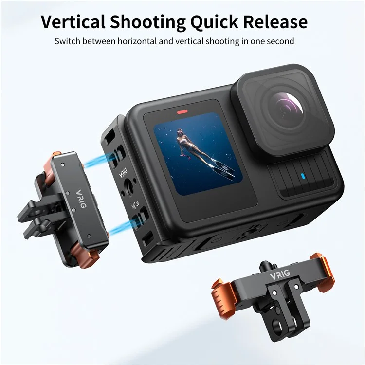 VRIG AC-29 Pour GoPro 13 / 12 / 11 / 10 / 9 Porte-batterie verticale Couvercle de batterie Libération magnétique rapide