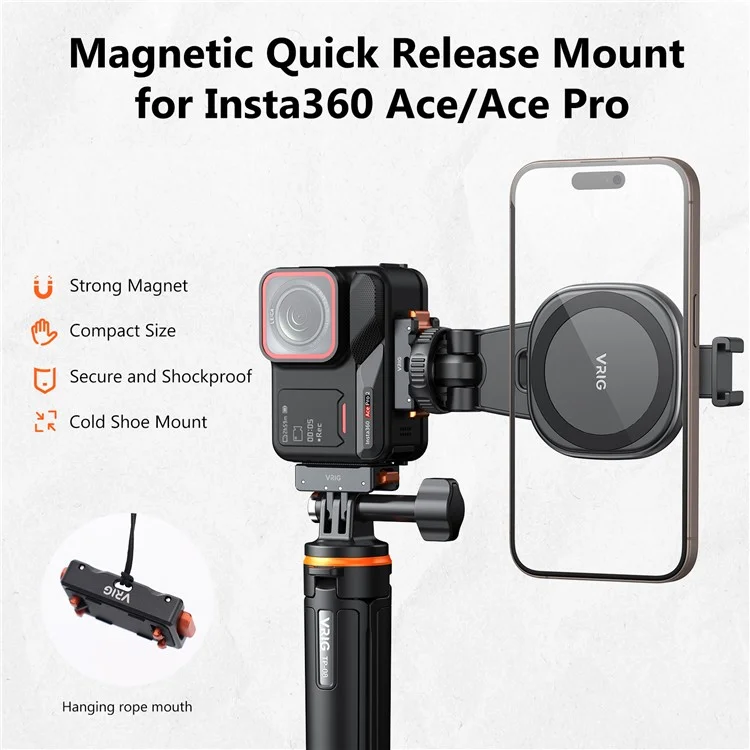 VRIG AC-30 Support à griffe froide pour Insta360 Ace Pro / Ace Pro 2, Accessoire pour caméras d'action avec libération rapide magnétique
