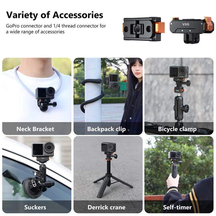 VRIG Support de Base Pliable pour DJI Osmo Action 5 Pro / Action 4 / Action 3, Plateau à Libération Rapide avec Filetage 1/4
