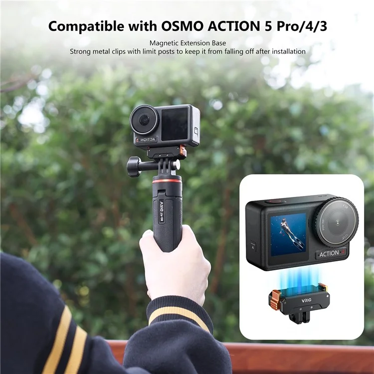 VRIG Support de Base Pliable pour DJI Osmo Action 5 Pro / Action 4 / Action 3, Plateau à Libération Rapide avec Filetage 1/4
