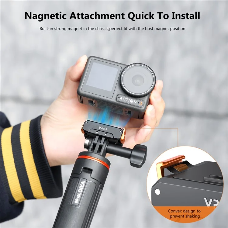 VRIG Support de Base Pliable pour DJI Osmo Action 5 Pro / Action 4 / Action 3, Plateau à Libération Rapide avec Filetage 1/4