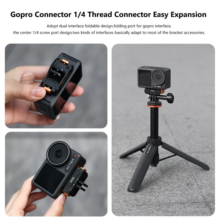 VRIG Support de Base Pliable pour DJI Osmo Action 5 Pro / Action 4 / Action 3, Plateau à Libération Rapide avec Filetage 1/4