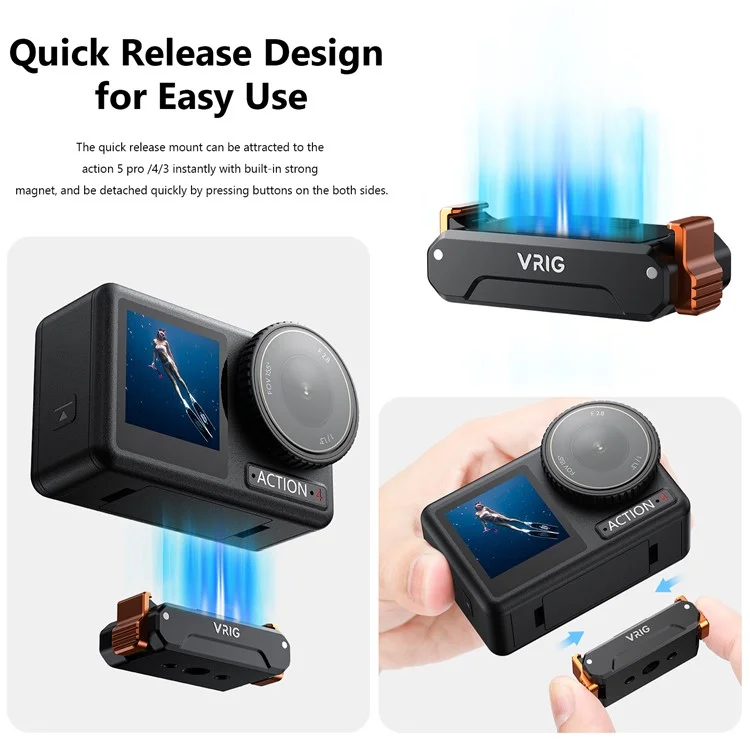 VRIG Schnellverschluss-Halterungsbasis Für DJI Osmo Action 5 Pro / 4 / 3, Adapter-Halterung mit 1/4 Zoll Schraubloch