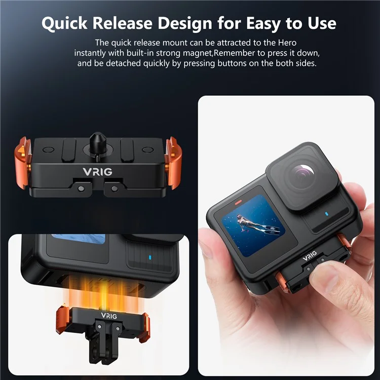 VRIG AC-28 Pour GoPro 13 Support de Fixation Rapide avec Attache Magnétique