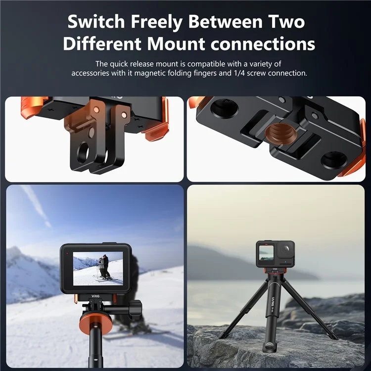 VRIG AC-28 Pour GoPro 13 Support de Fixation Rapide avec Attache Magnétique