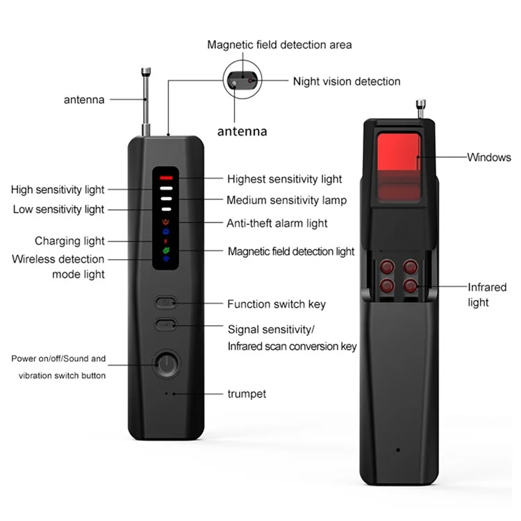 T09 Hotel Hidden Camera Detector Infrared Wireless Scanner Anti Spy Device For Personal Privacy Protection