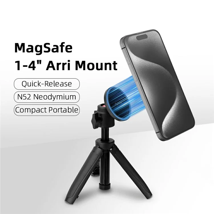 FLYMILE Magsafe-Compatible 1 / 4 Arri Mount Magnetic Base Ultralight Portable Phone Holder for Tripod Gimbal