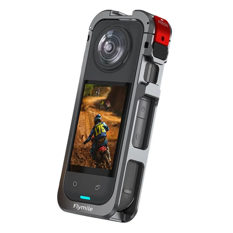 FLYMILE For Insta360 X5 Protective Cage Multifunctional Expansion Metal Frame with Cold Shoe, 1 / 4" Screw