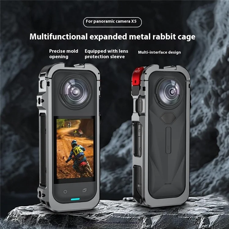 FLYMILE For Insta360 X5 Protective Cage Multifunctional Expansion Metal Frame with Cold Shoe, 1 / 4" Screw
