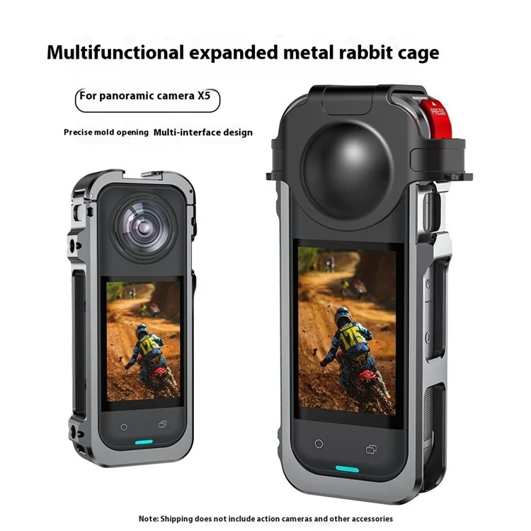 FLYMILE For Insta360 X5 Protective Cage Multifunctional Expansion Metal Frame with Cold Shoe, 1 / 4" Screw