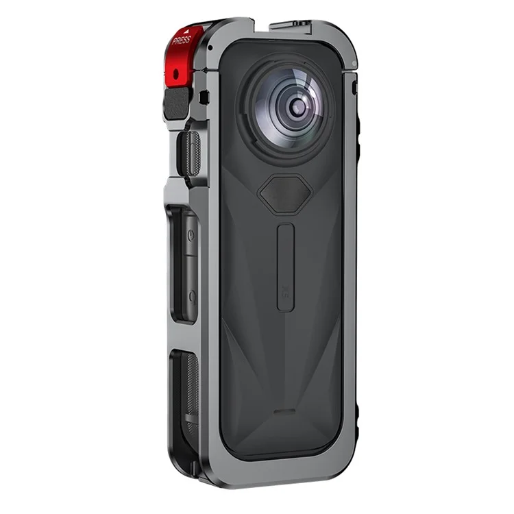 FLYMILE For Insta360 X5 Protective Cage Multifunctional Expansion Metal Frame with Cold Shoe, 1 / 4" Screw