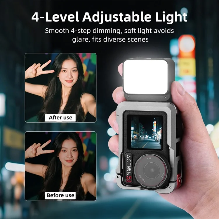 FLYMILE Action Camera Fill Light for DJI Osmo Pocket 3 Photography Lighting IPX4 Waterproof Magnetic Mount