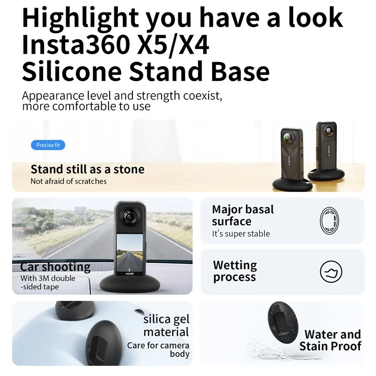 AMAGISN For Insta360 X5 / X4 Action Camera Holder Car Mount Base Accessory with Double-Sided Adhesive