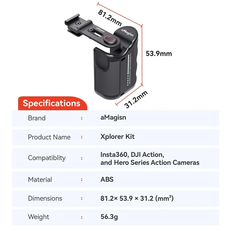 AMAGISN Griffstück für Street Photography für Insta360 Ace Pro / DJI Action / GoPro Hero Actionkameras - Komfortabler Griff