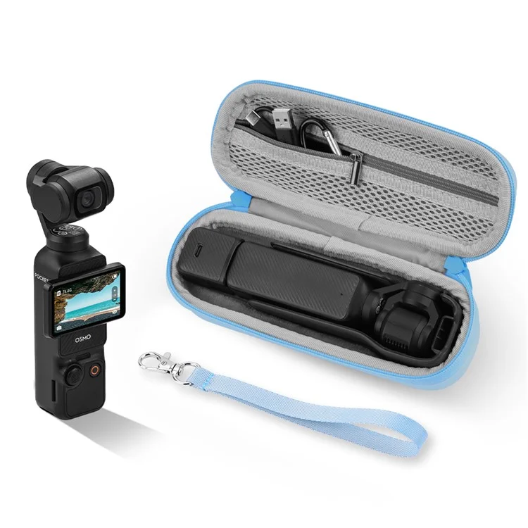 BRDRC Para DJI Osmo Pocket 3 Bolsa Portátil con Forro Suave, Estuche de Almacenamiento Antiimpactos de Nylon con Correa + Mosquetón - Azul