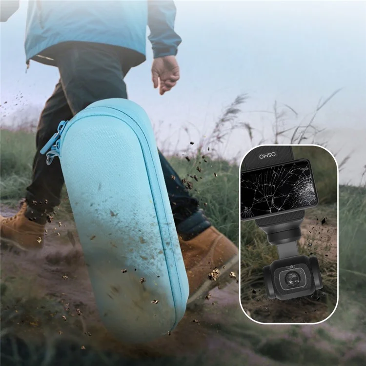 BRDRC Para DJI Osmo Pocket 3 Bolsa Portátil con Forro Suave, Estuche de Almacenamiento Antiimpactos de Nylon con Correa + Mosquetón - Azul