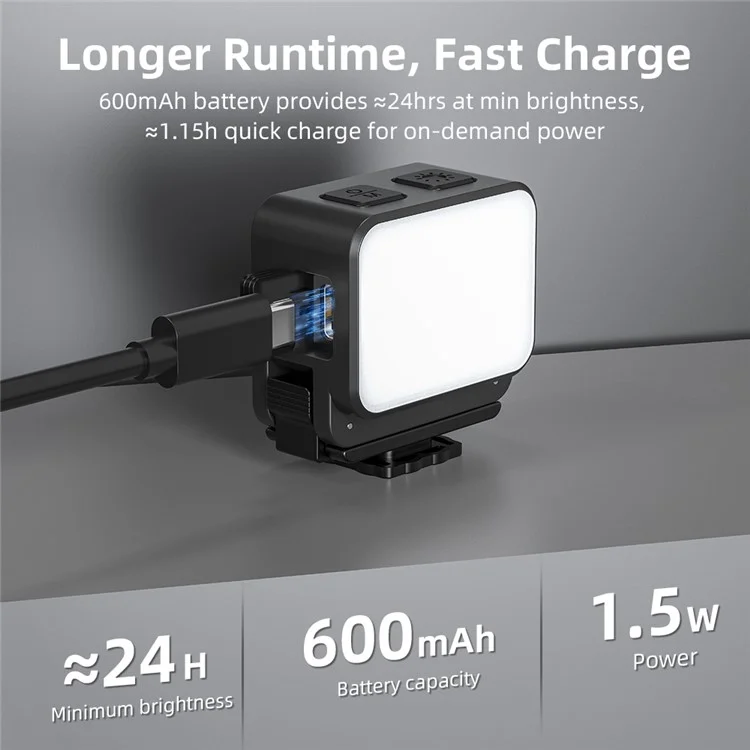 FLYMILE Für DJI Osmo Pocket 3 Actionkamera Fülllampe mit Halterung IPX4 Wasserdicht Dreifarbige Beleuchtung 4-Stufen Einstellbar