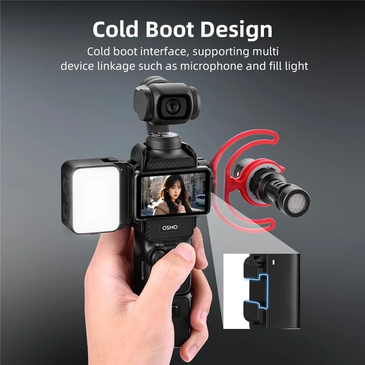 FLYMILE Für DJI Osmo Pocket 3 Actionkamera Fülllampe mit Halterung IPX4 Wasserdicht Dreifarbige Beleuchtung 4-Stufen Einstellbar