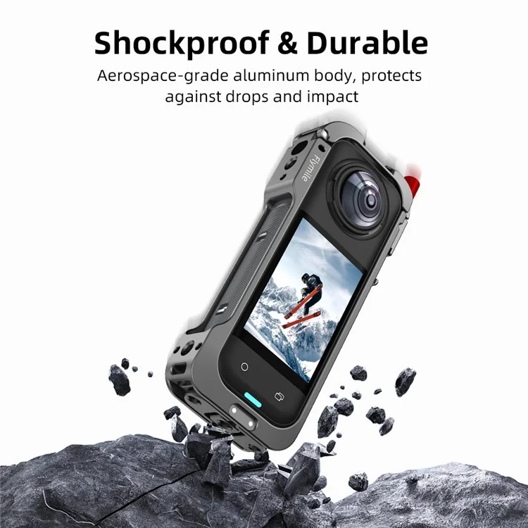 FLYMILE For Insta360 X5 Multifunctional Expansion Protection Cage Metal Frame with Cold Shoe Port
