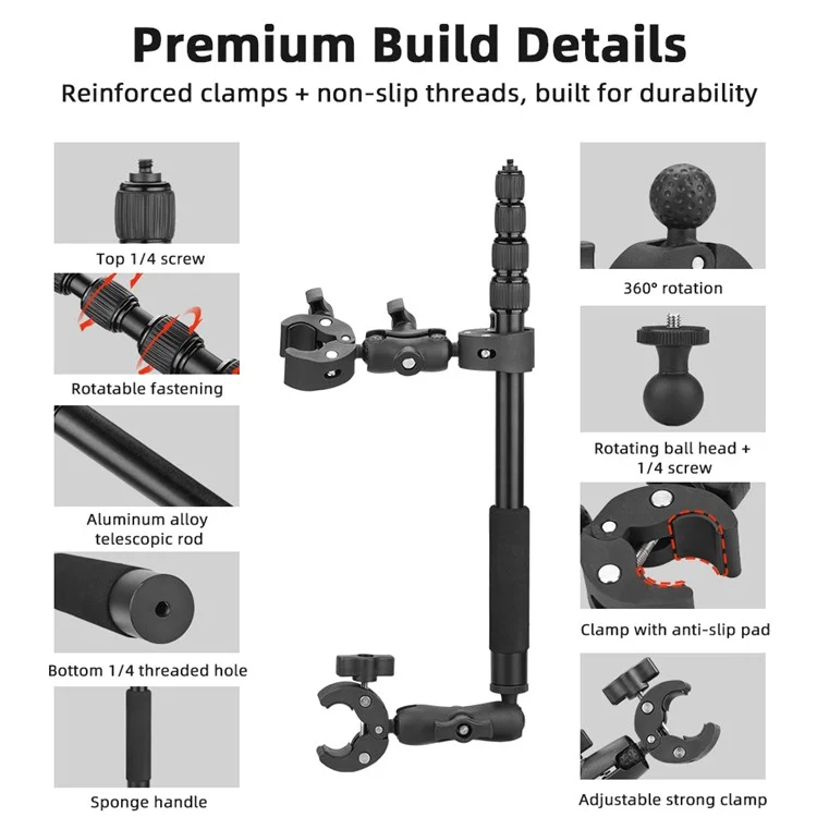 BRDRC Cycling Bracket Set For Sports Camera Extension Pole Multi-Angle Capture / Dual Grip Stability