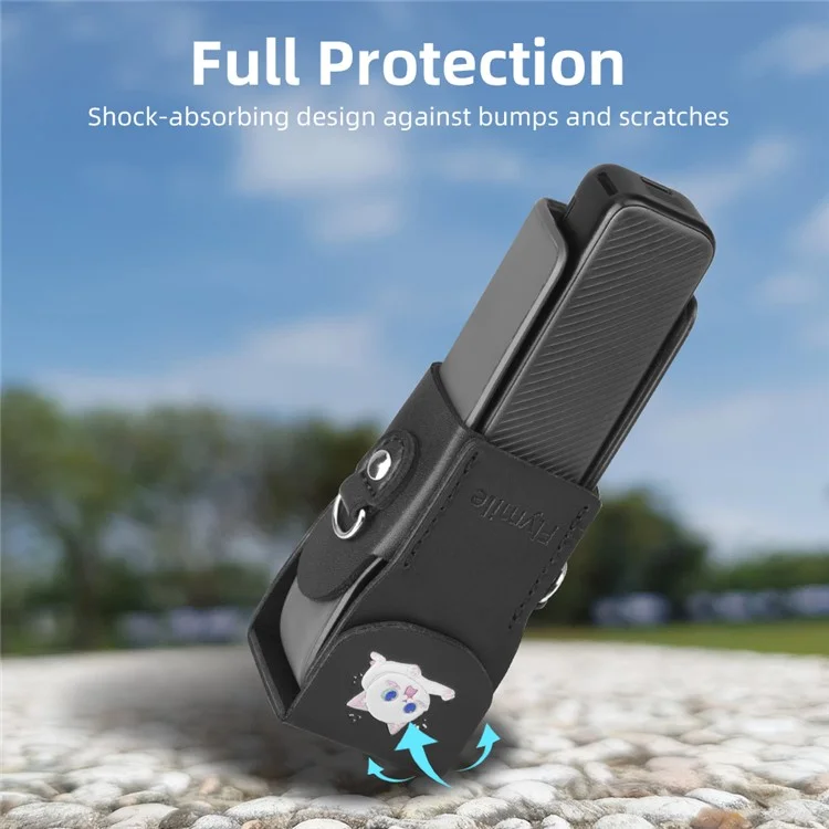FLYMILE For DJI Osmo Pocket 3 Leather Case Magnetic Snap-On Action Camera Protective Cover - Black