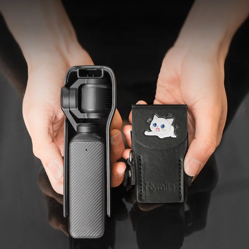 FLYMILE For DJI Osmo Pocket 3 Leather Case Magnetic Snap-On Action Camera Protective Cover - Black