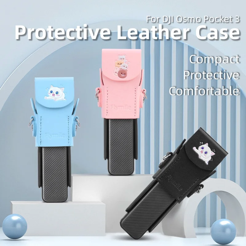 FLYMILE For DJI Osmo Pocket 3 Leather Case Magnetic Snap-On Action Camera Protective Cover - Pink