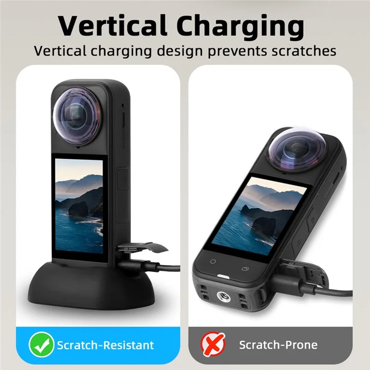 FLYMILE Pour Insta360 X5 / X4 Support de Voiture en Silicone Antidérapant avec Base de Montage et Design de Charge Vertical