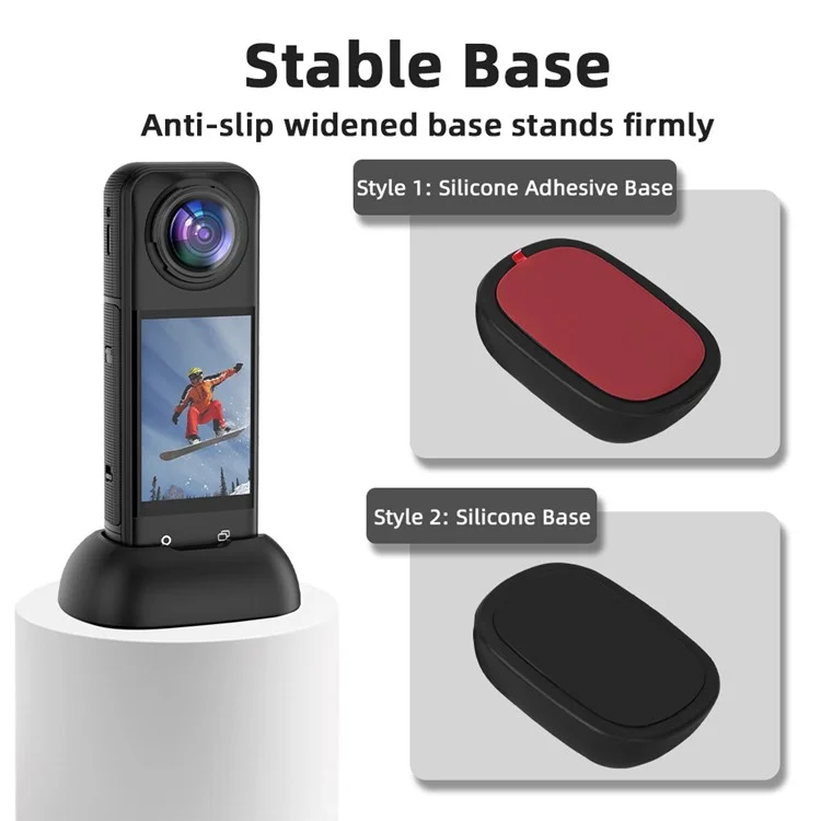FLYMILE Pour Insta360 X5 / X4 Support de Voiture en Silicone Antidérapant avec Base de Montage et Design de Charge Vertical