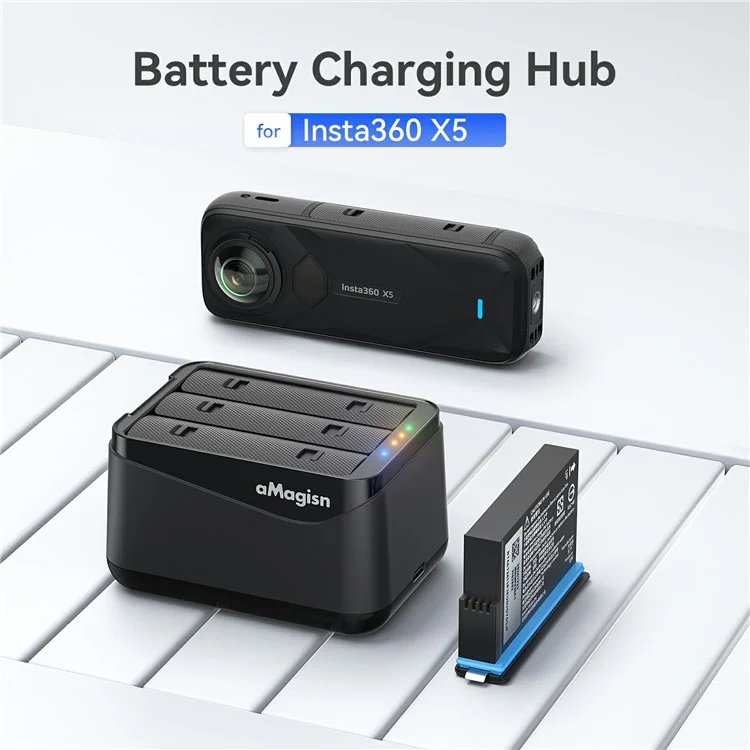 Hub de Charge AMAGISN pour Batterie Insta360 X5 - Chargeur 3 Emplacements avec Stockage Portable