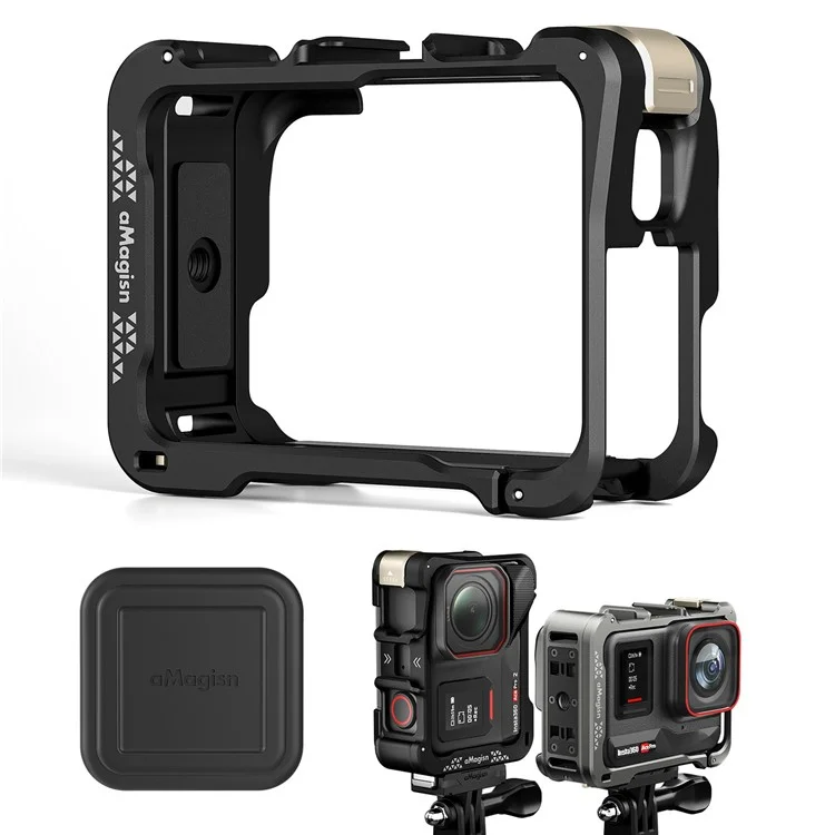 AMAGISN For Insta360 Ace Pro 2 Quick Release Metal Cage Aluminum Alloy Frame Protective Case - Black