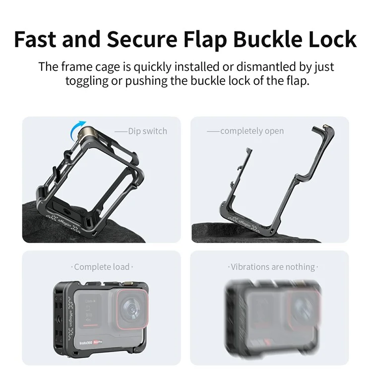 AMAGISN For Insta360 Ace Pro 2 Quick Release Metal Cage Aluminum Alloy Frame Protective Case - Black
