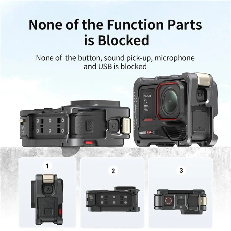 AMAGISN For Insta360 Ace Pro 2 Quick Release Metal Cage Aluminum Alloy Frame Protective Case - Black