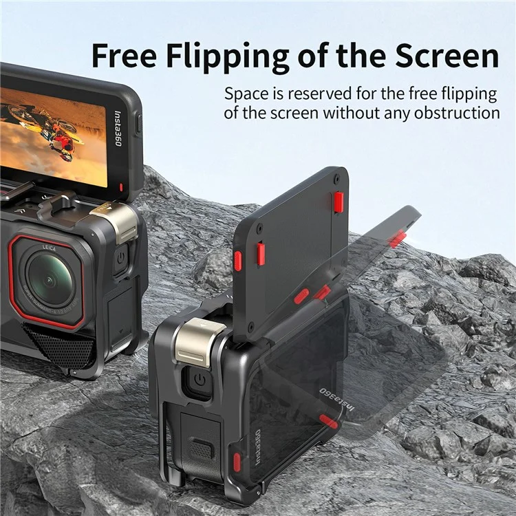 AMAGISN For Insta360 Ace Pro 2 Quick Release Metal Cage Aluminum Alloy Frame Protective Case - Black