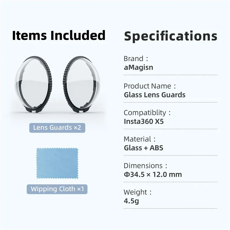 AMAGISN Protector de Lente para Insta360 X5 Cristal Resistente a Rayones Desmontable Accesorio Estándar