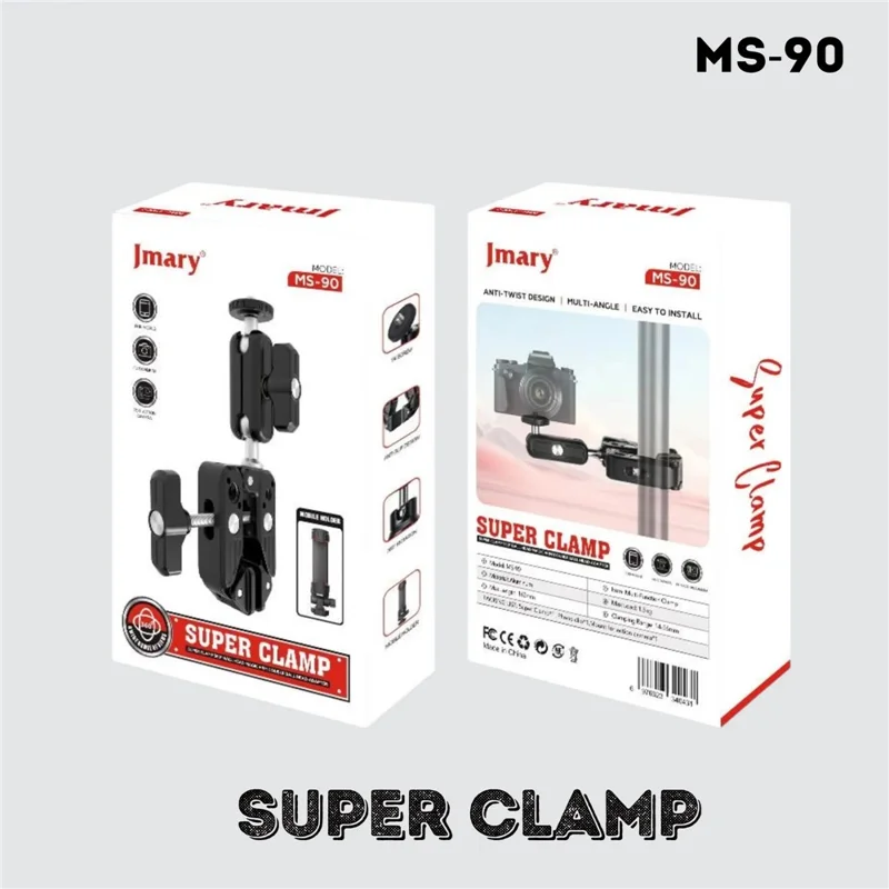 JMARY MS-90 Super Clamp for Action Cameras with Phone  /  Camera Clamp Mount Magic Arm Double Ball Head Adapter
