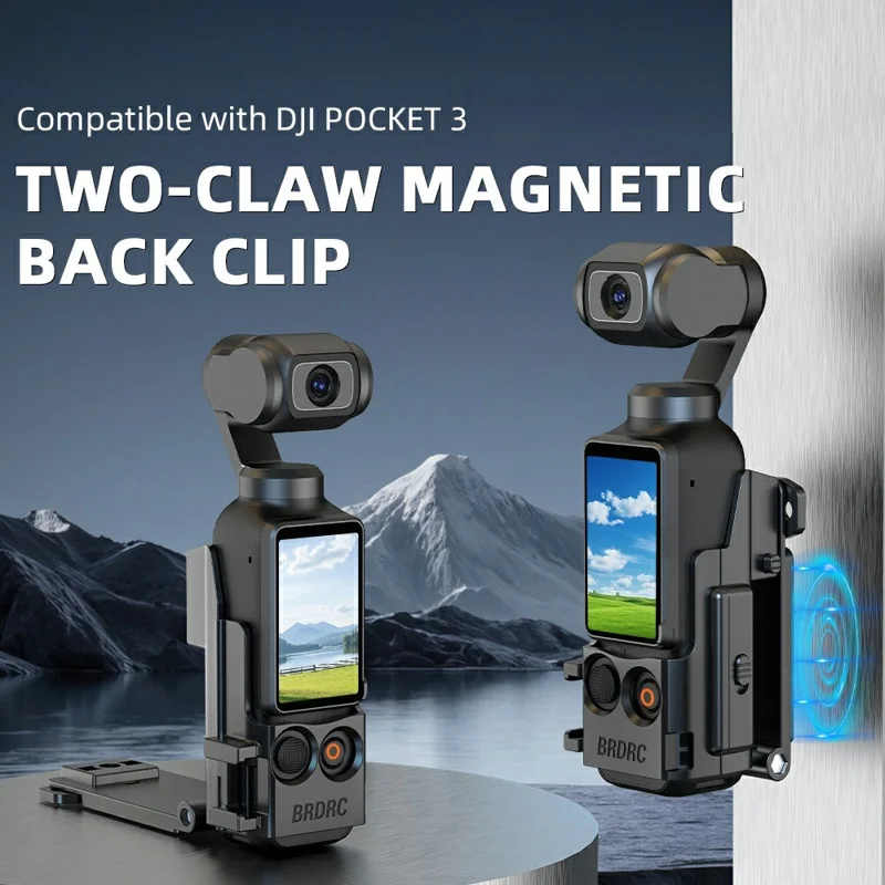 BRDRC Pour DJI Osmo Pocket 3 Clip magnétique dorsal Conception à deux griffes Positionnement réglable avec support à griffe froide - Noir